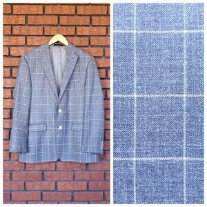 Austin Reed London Blazer Mens 40R Blue Windowpane Wool Silk Linen Sport Coat